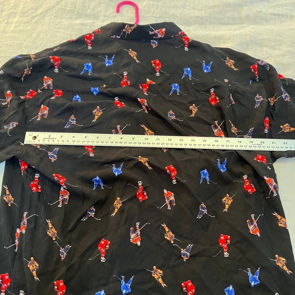 BLUE SKY GUY Men's XL Black Hockey Player Pattern Casual Button-Down Shirt - Picture 15 of 16